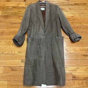 Brown Double-Breasted leather Long trench Coat